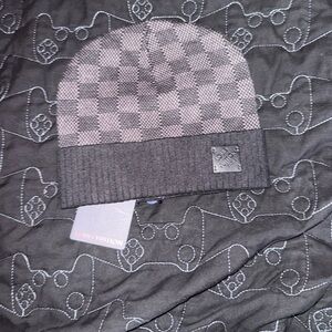 Louis Vuitton Black and Gray Checkered Beanie